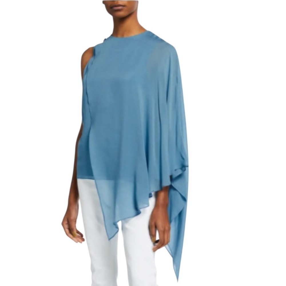 Halston Ariah Draped Asymmetrical One Shoulder blue Top Size 6 $325 NEW